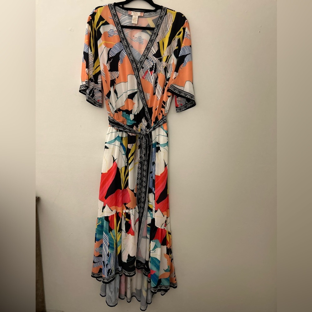 Multicolor Abstract Print Wrap Dress